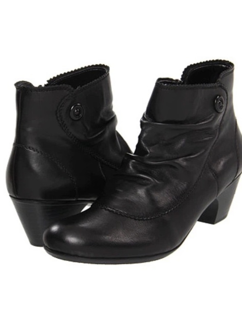 Rieker Black Leather Ankle Booties with Button Detail